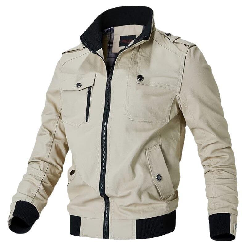 New fit zipper spring and autumn casual pocket blue men's tooling jacket