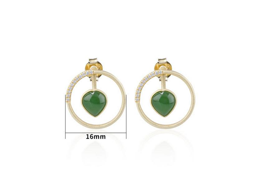 Gold-Plated 925 Sterling Silver Hetian Jade Two-Way Stud Earrings for Women with Certificate
