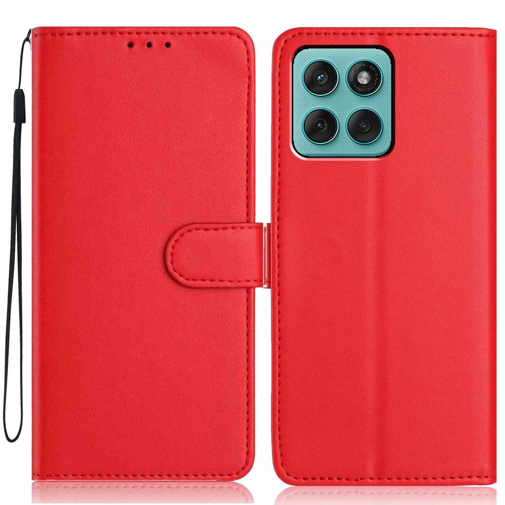 Etui portfelowe dla Motorola Edge 60 Fusion 5G/60 5G/Edge (2025) 5G Jednokolorowe Skórzane Etui Stojące na Telefon z Paskiem/Wieloma Przegródkami na Karty