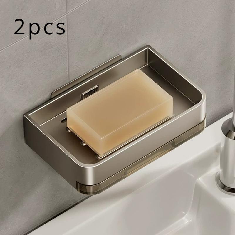 Aluminum Alloy Soap Holder Without Drilling Bathroom Soap Dish with Drain Water Wall Soap Dish Organizer Bathroom Accessories