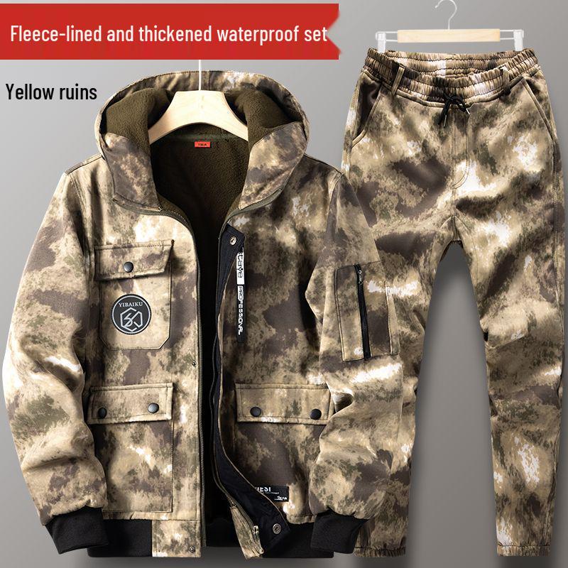 Men's Extra Thick Waterproof Fleece-Lined Workwear Set - Scratch-Resistant for Autumn/Winter Construction Sites