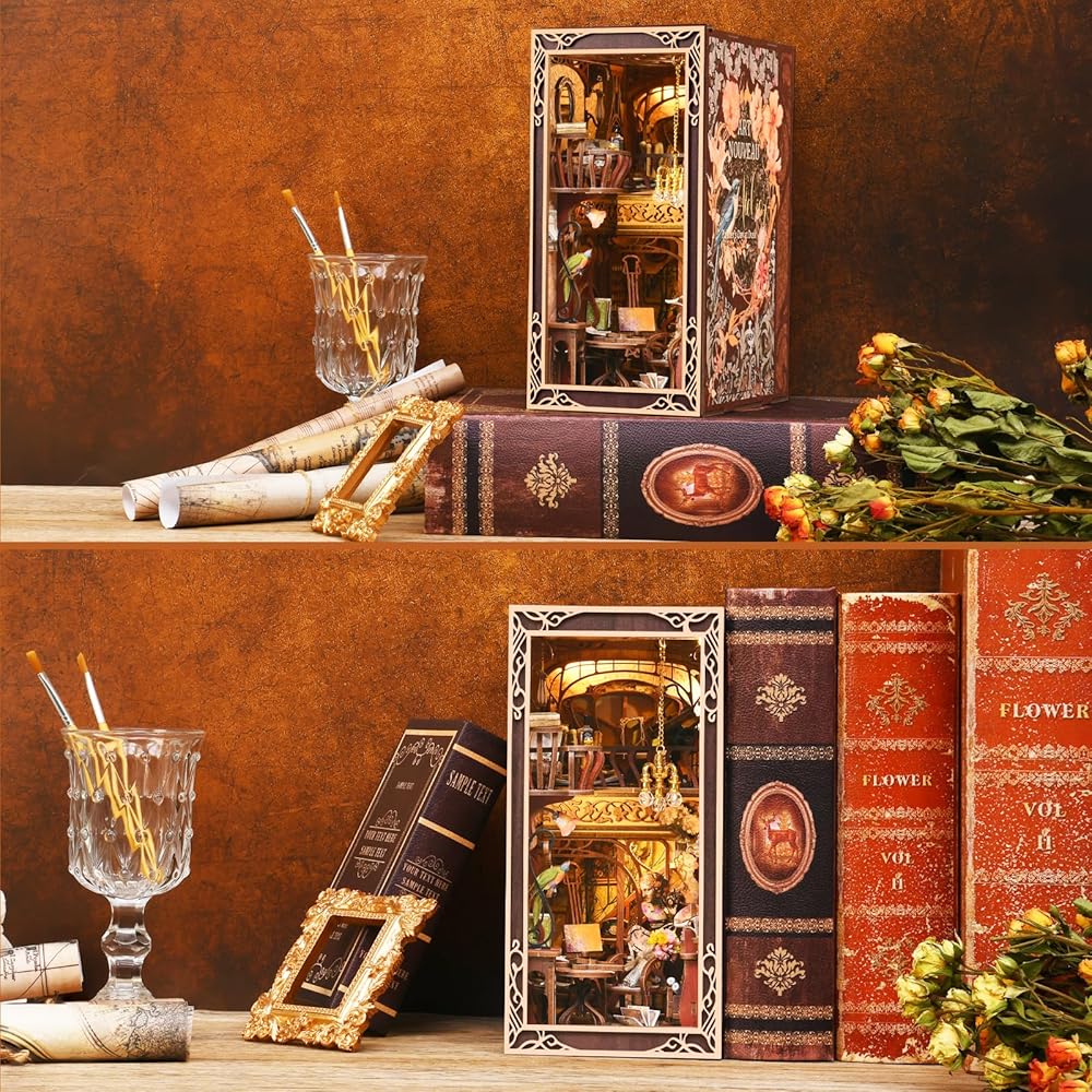 MiniCity DIY Book Nook Kit 3D Miniature House with LED Decoration Woodcraft Bookend for Teens and Adults