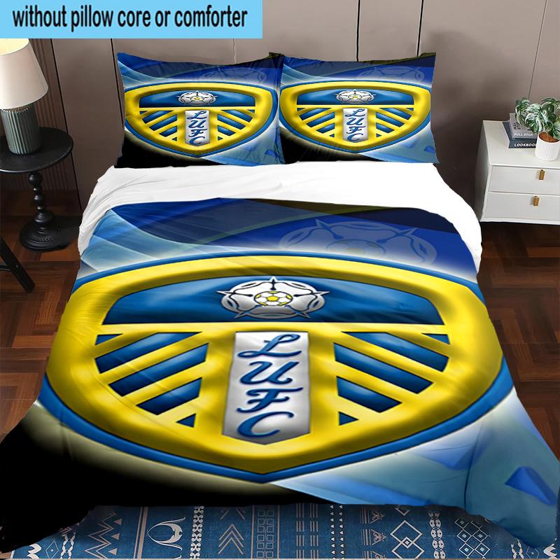 Leeds United Crest Design 3PCS Bedding Set 2D Printing (Includes 1 Duvet Cover + 2 Pillowcases Coreless), Bedroom decor,Fan Gift