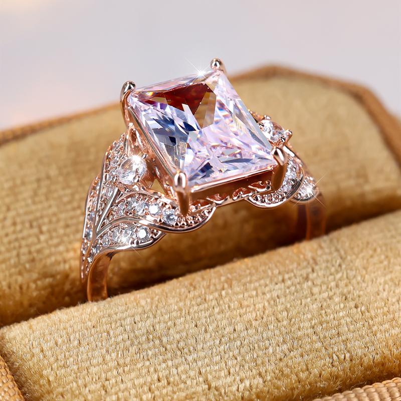 Retro Square White Zircon Finger Rings for Women Elegant Rose Gold Color Wedding Ring Jewelry Gift Valentine's Day Surprise for Wife