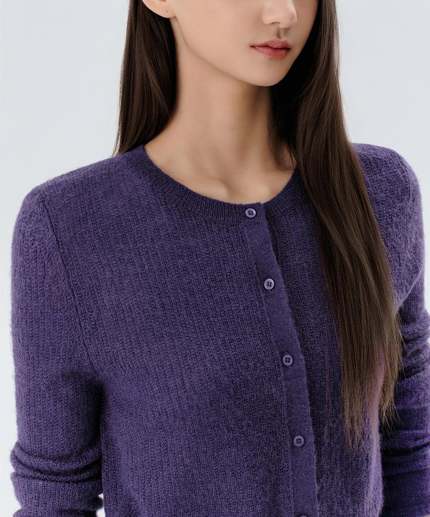 Musinsa Standard Woman Women'S Sheer Textured Round Neck Cardigan [Purple]