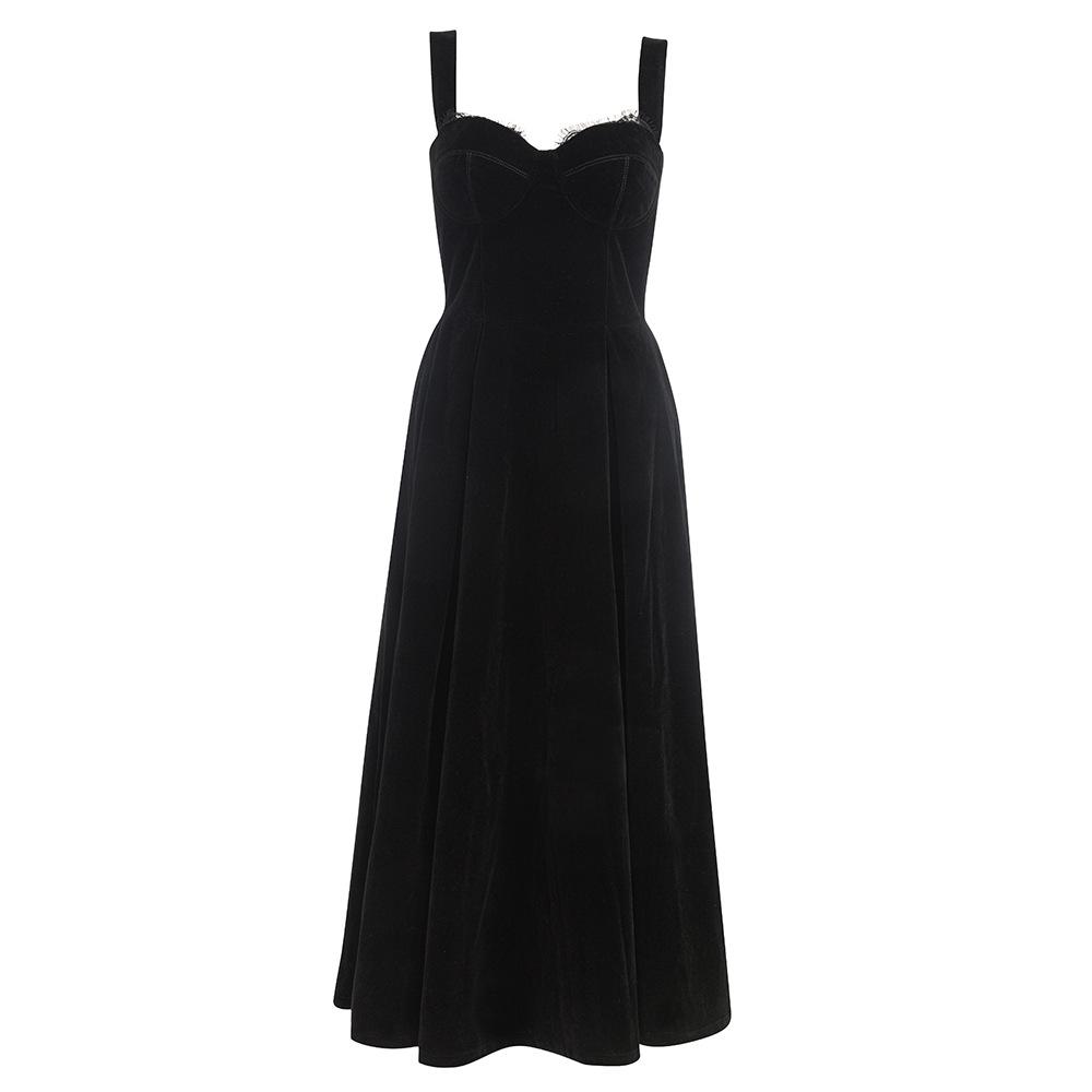 Retro Velvet Spaghetti Strap A-line Party Dress for Women