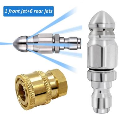 Stainless Steel + Brass Pressure Washer Jetter Nozzle 1/4'' Quick Connect Drain Cleaning Nozzle Tips Kit