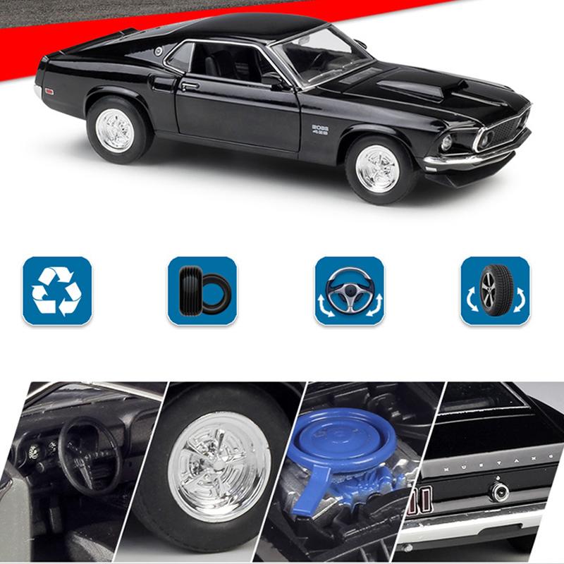 1/24 Scale Welly  1969 Ford Mustang Boss 429 Alloy Car Model Diecasts Metal Toy Vehicles Car Model High Simulation Collection Childrens Gifts