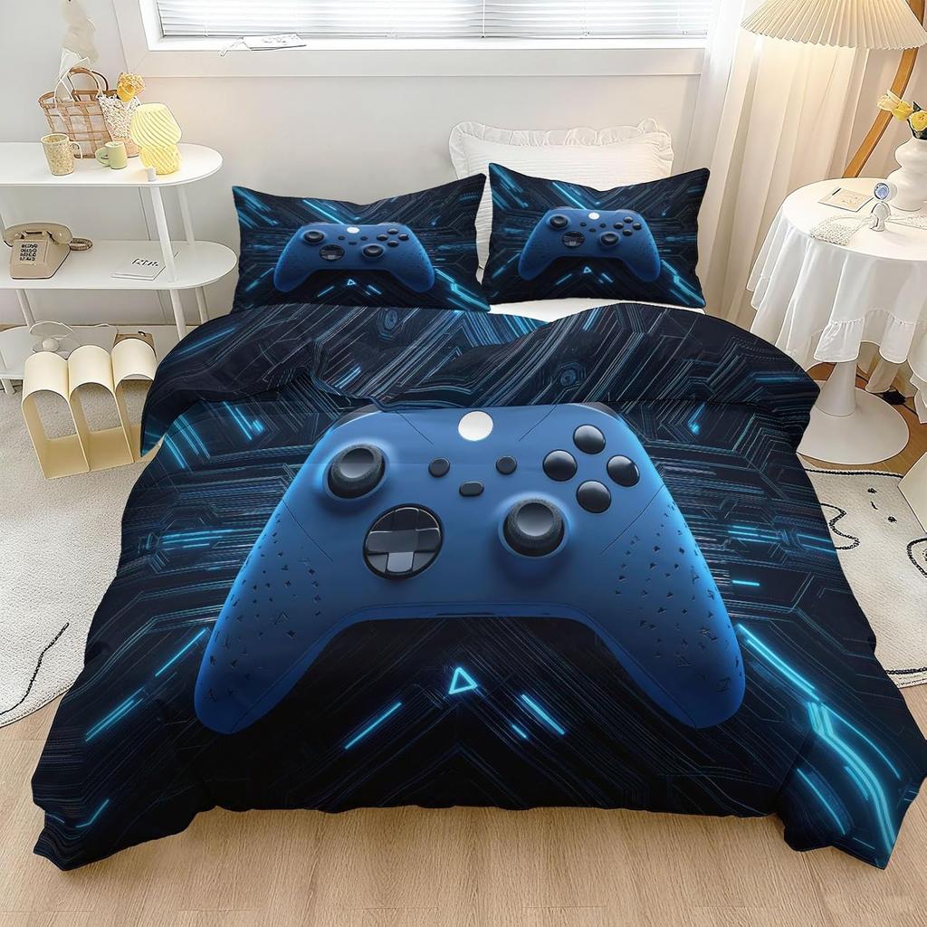 Gamer Duvet Cover Set 2Pcs Bedding Set With Pillowcase, Video Game Gamepad Controller Print Pattern Gaming Quilt Cover With Zip