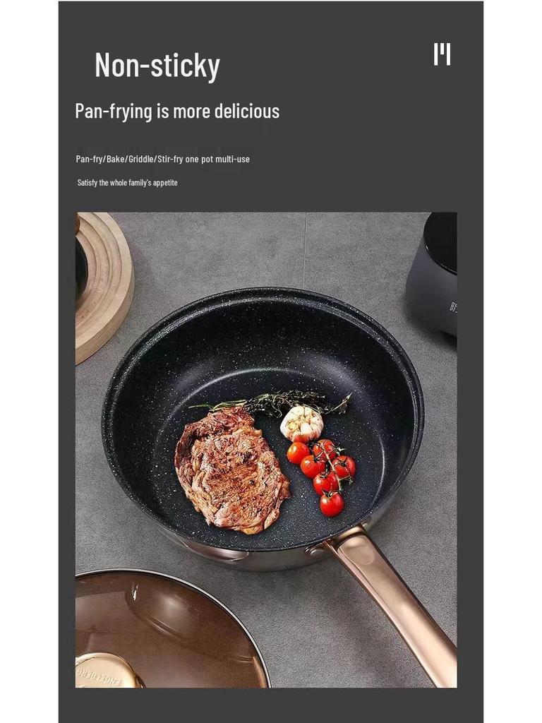 12-teiliges Kochgeschirr-Set mit Doppelboden: Enthält Kochtopf, Topf mit einem Griff für Babynahrung, Milchkännchen und beschichteten Topf.