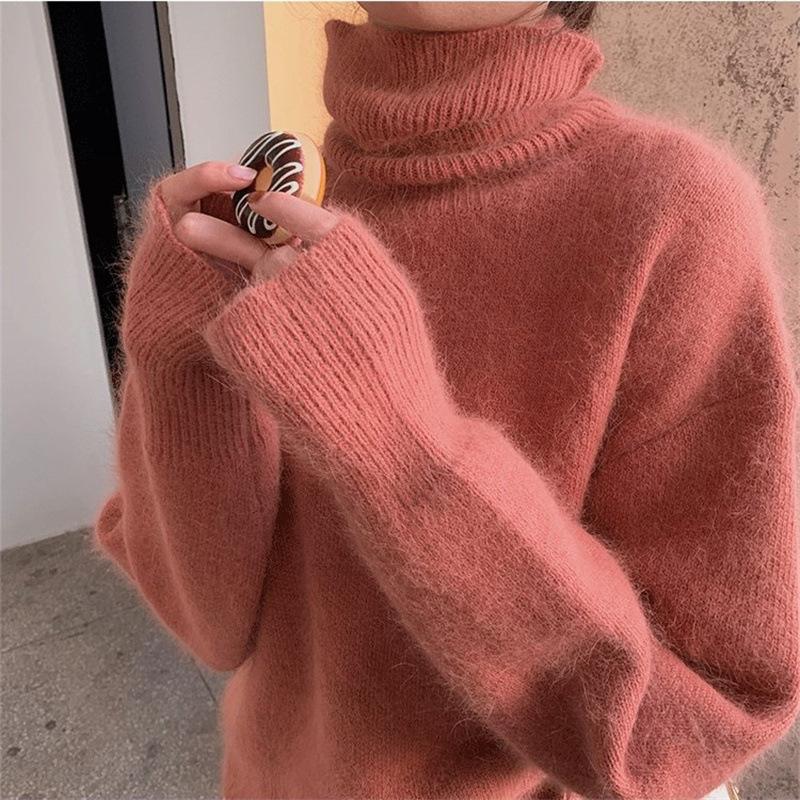 

Mink velvet turtleneck soft waxy new mohair sweater retro lazy style knitted sweater autumn and winter wear average size