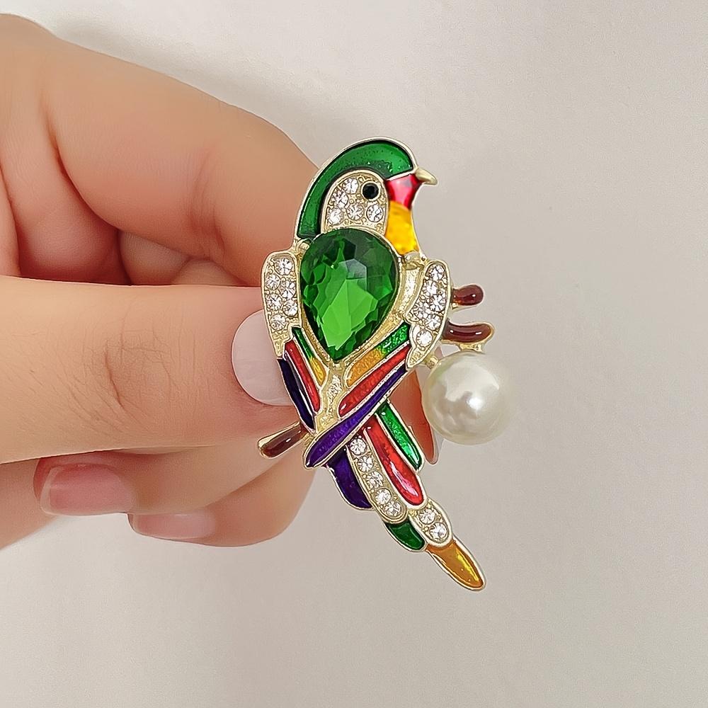 Elegant Parrot Bird Brooch Pin with Faux Pearl & Colorful Gemstones - Golden-Tone Luxury Animal Accessory, Sparkling Perfect for Daily Wear Parties