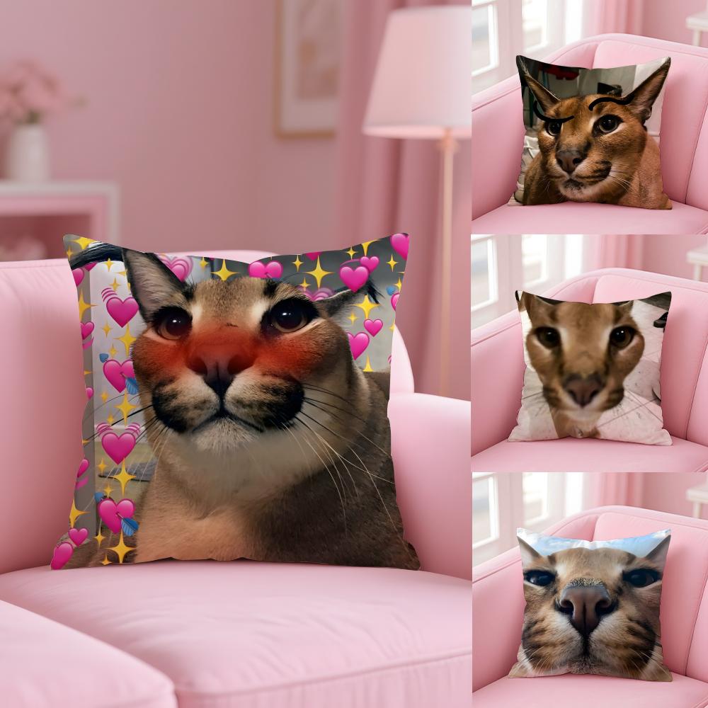 Floppa Cat Meme Cushion Cover Plush Fabric Soft Double-Sided Printed Sofa Warm Winter Home Gift Pillow Case