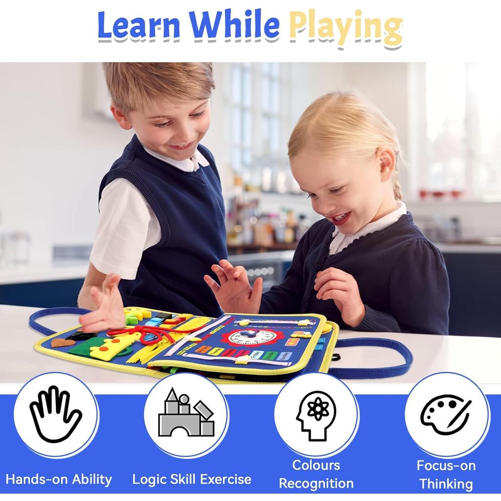Activity Board, Busy Board Felt Montessori Toy, Baby Educational Sensory Learning Toy From 1-4 Years, Motor Skills Board for Learning Basic Skills