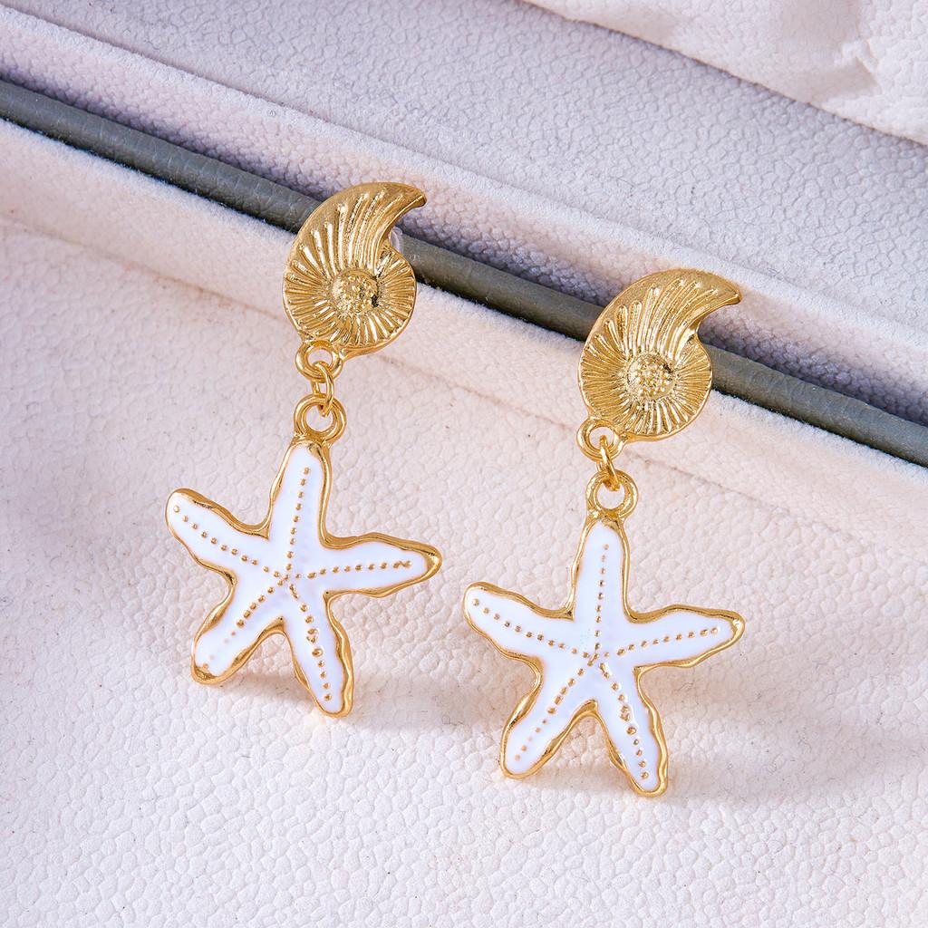Ocean Theme Alloy Earrings With Starfish And Shell Motif For Women Vacation Fashion