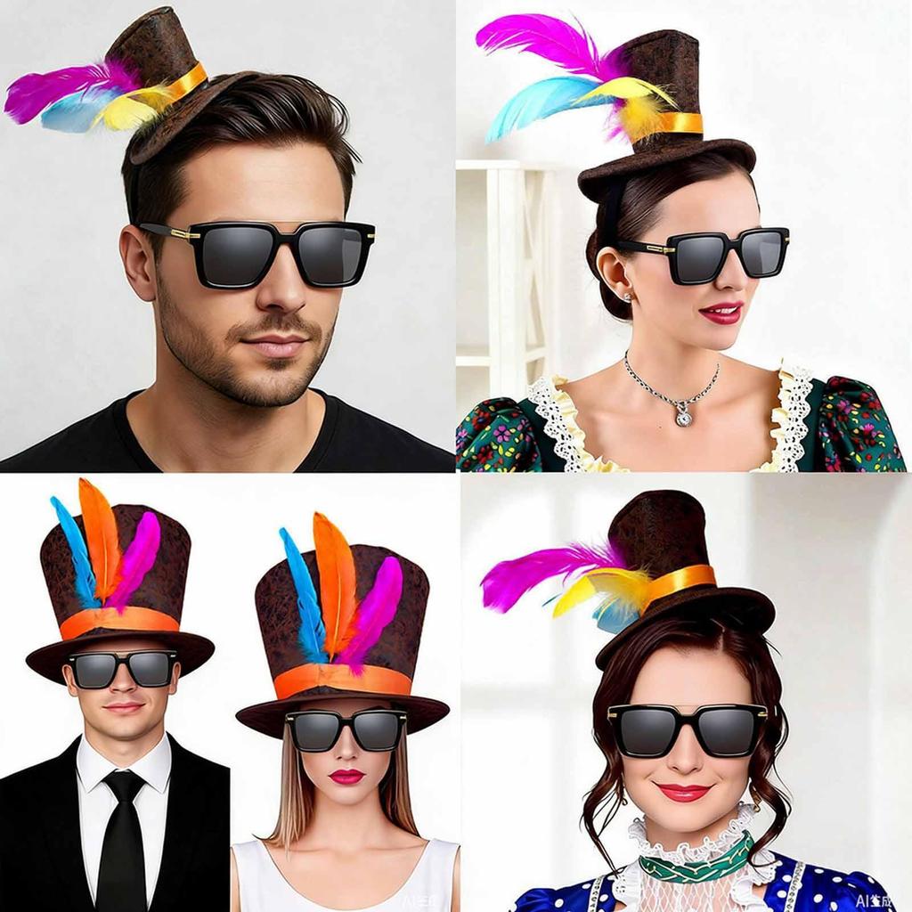 Cappello a Cilindro da Mago Costume Accessorio Piuma Artificiale per Mascherata Nightclub Adulti