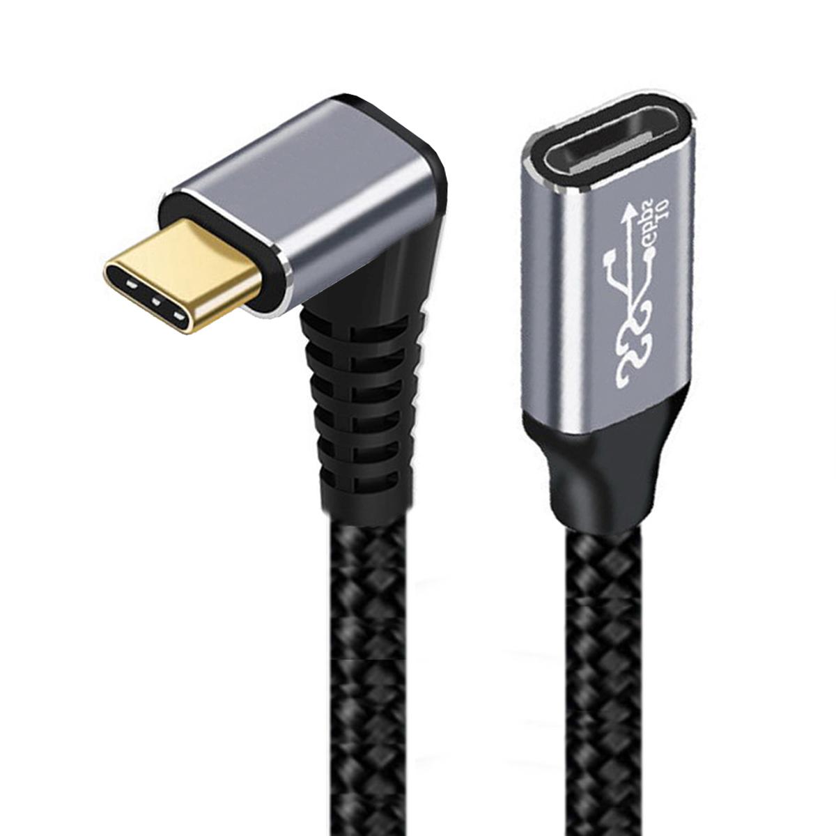 

UC-058-UP-0.5M 90-Degree Angled USB-C USB 3.1 Type-C Male to Female Extension Data Cable Aluminum Alloy Connector Braided Cord As Shown A