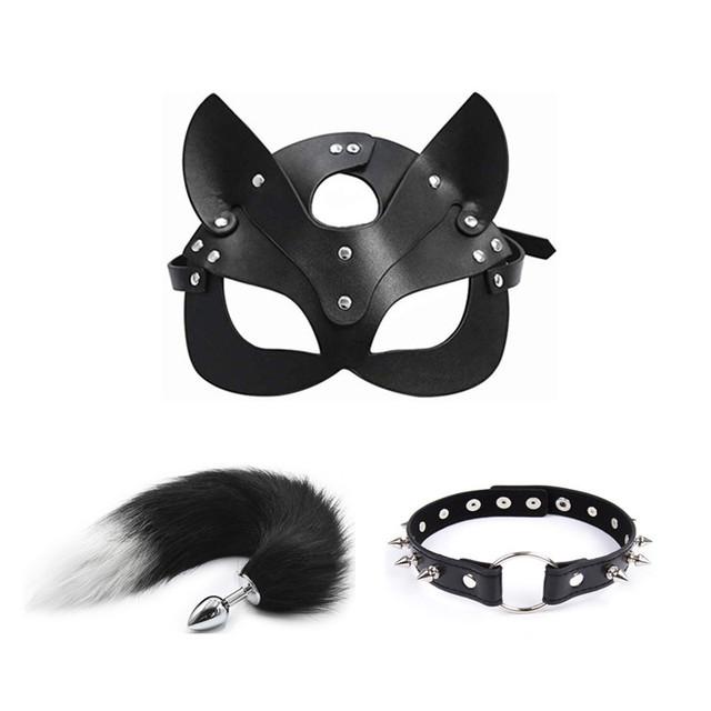 3pcs 40CM Fox Tail Anal Plug Collar Sexy Cat Mask Exotic Sex Products For Adults Games Bondage BDSM Sex Toys For Women