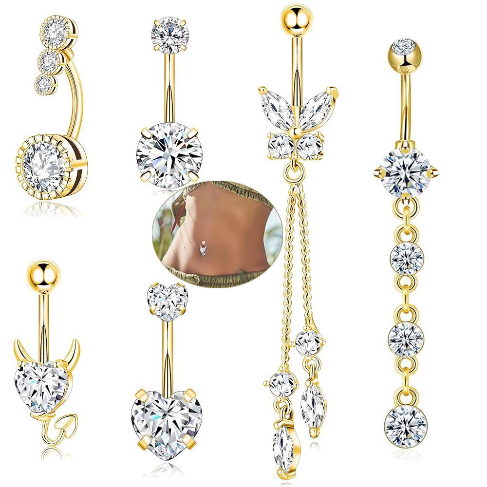 Stainless Steel Belly Button Ring with Zirconium Belly Button Stud for Body Piercing Jewelry