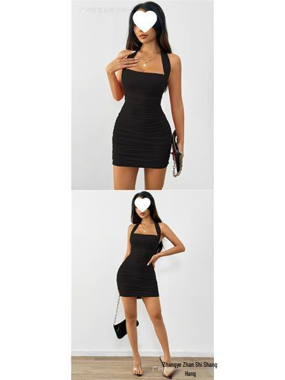 European & American Sexy Waist-Cinched Red Halter Bodycon Dress for Women