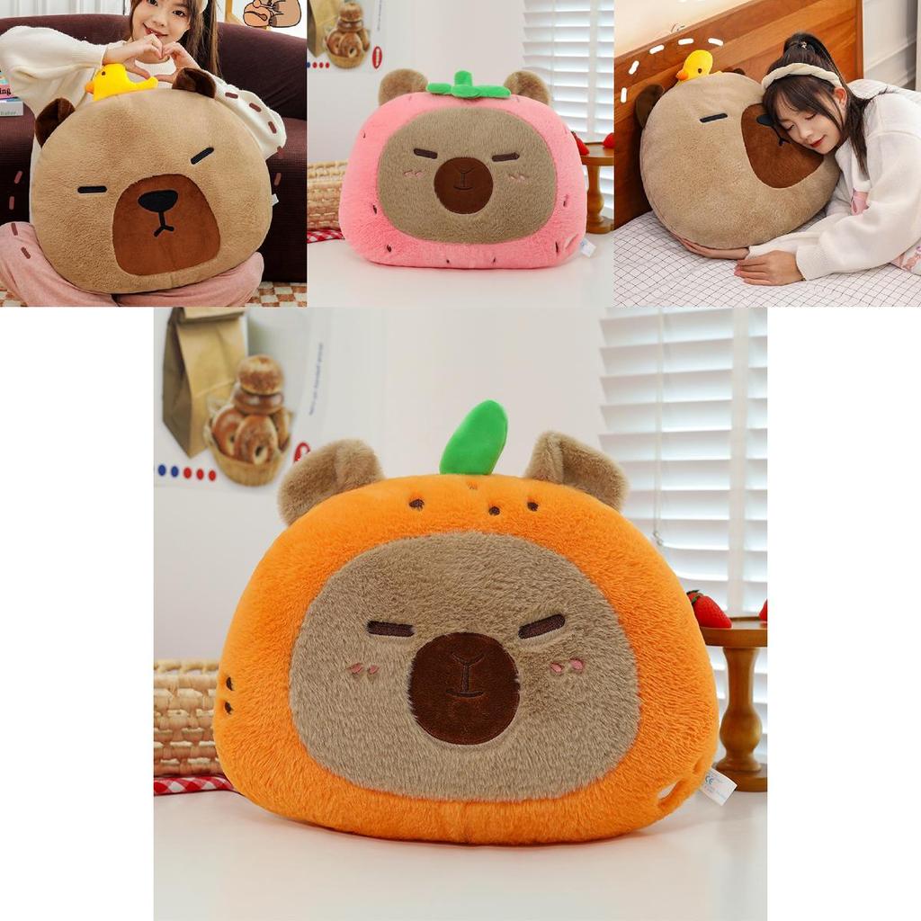 Adorable New Cartoon Capybara Plush Pillow Soft Cushioned Toy In Brown Pink Orange