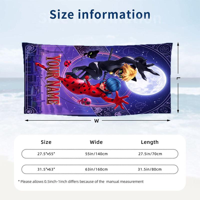 Miraculous Ladybug Strandtuch, Personalisiert mit individuellem Text, Schnelltrocknendes weiches großes Handtuch für Schwimmbad und Reisen