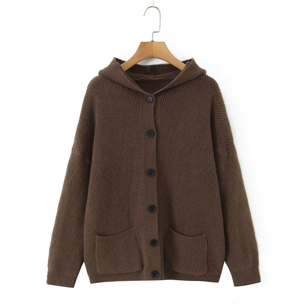 French Chic Women's Hooded Cardigan Sweater - Thick & Warm Autumn/Winter Outerwear