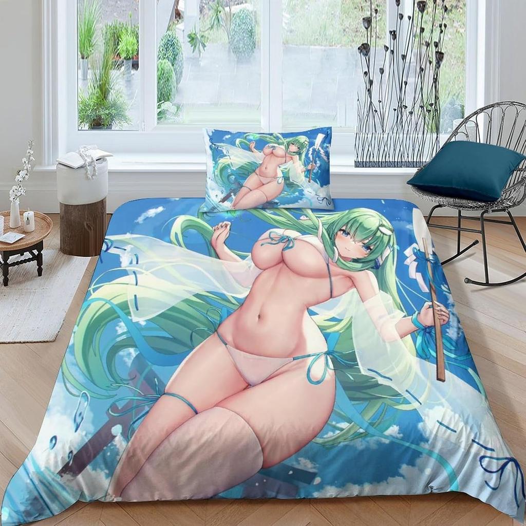 Full and sexy girl 3D printed anime girl bedding set, children's down duvet set, girl and boy bed sheet soft microfiber zipper a