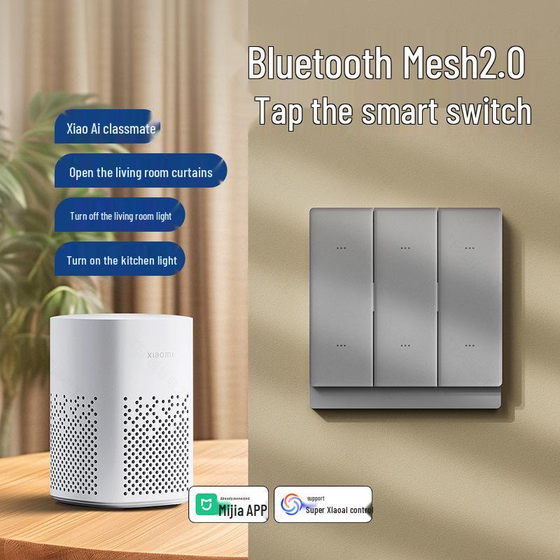 Ultra-Thin Dual Control Smart Switch with Bluetooth, WiFi 2.0, Voice & Mobile App Connectivity, Compatible with Mijia