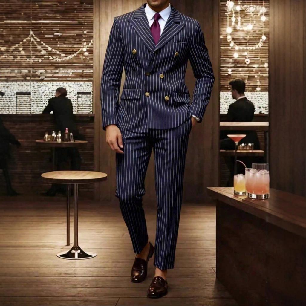 Men's Clothing, Formal Suits with Stripes, Trousers for Business, Formal Dinners, Weddings