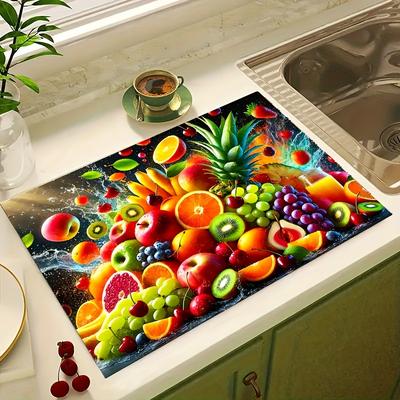 1Pcs Fruit Printed Dish Rubber Drying Mat For Coffee Shop Restaurant Kitchen Carpet Tableware Durable Diatom Mud Table Mat Pet Mat Coffeeware