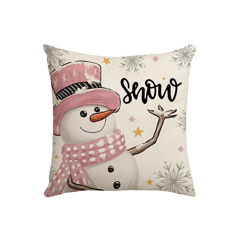 Winter Christmas Cushion Pillow Case Letter Print Pink Snowman Sofa Home Pillow