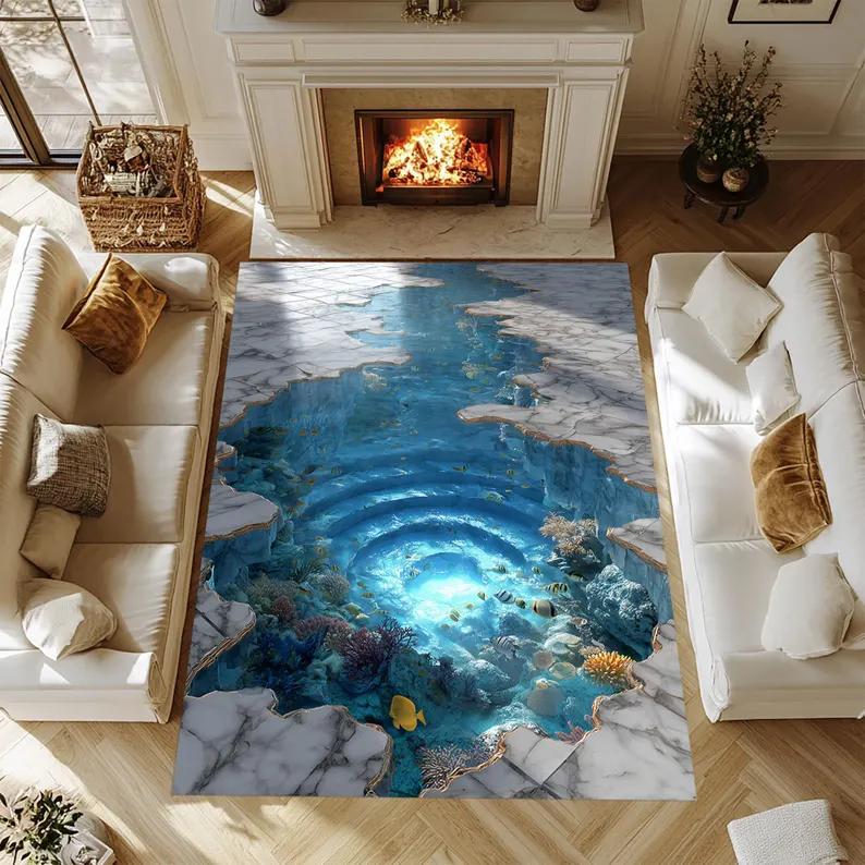 

3D Underwater Rug Huge Crack Carpet Huge Crack Rug 3D Looking Carpet Looking Rug Optical Illusion Carpet Optical Illusion Rugs 40X60cm