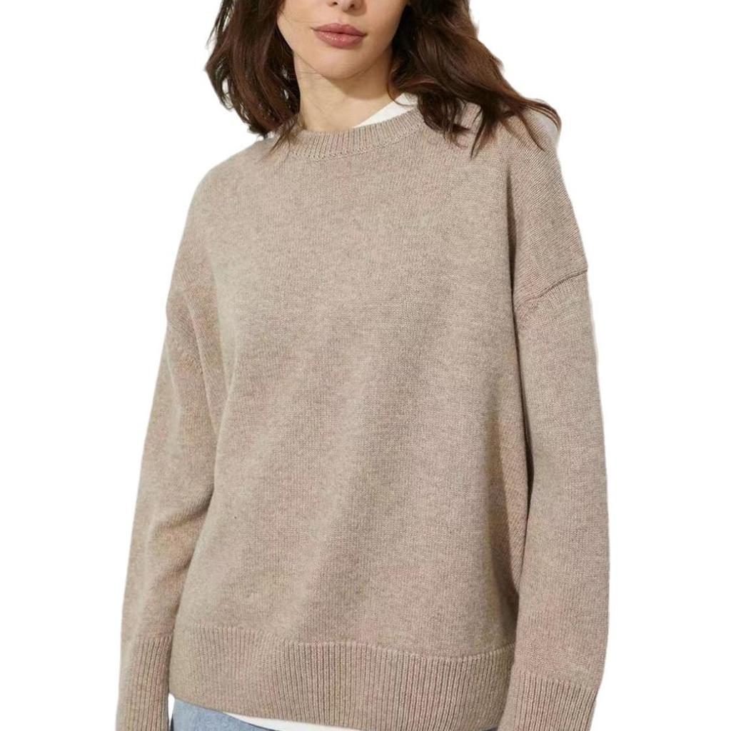 Jesień i Zima Nowy Sweter Casualowy Miękki Pulower z Okrągłym Dekoltem w Jednolitym Kolorze