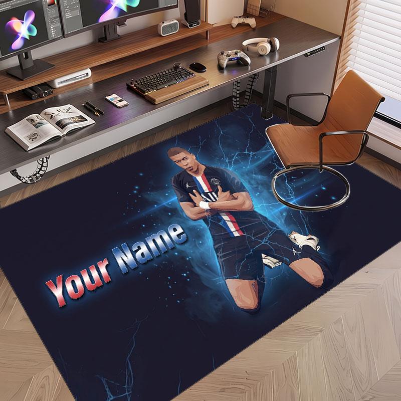 Custom Rug Kylian Mbappe Pattern Print Name Text Soft Non‑Slip Floor Carpet for Home Indoor Decoration