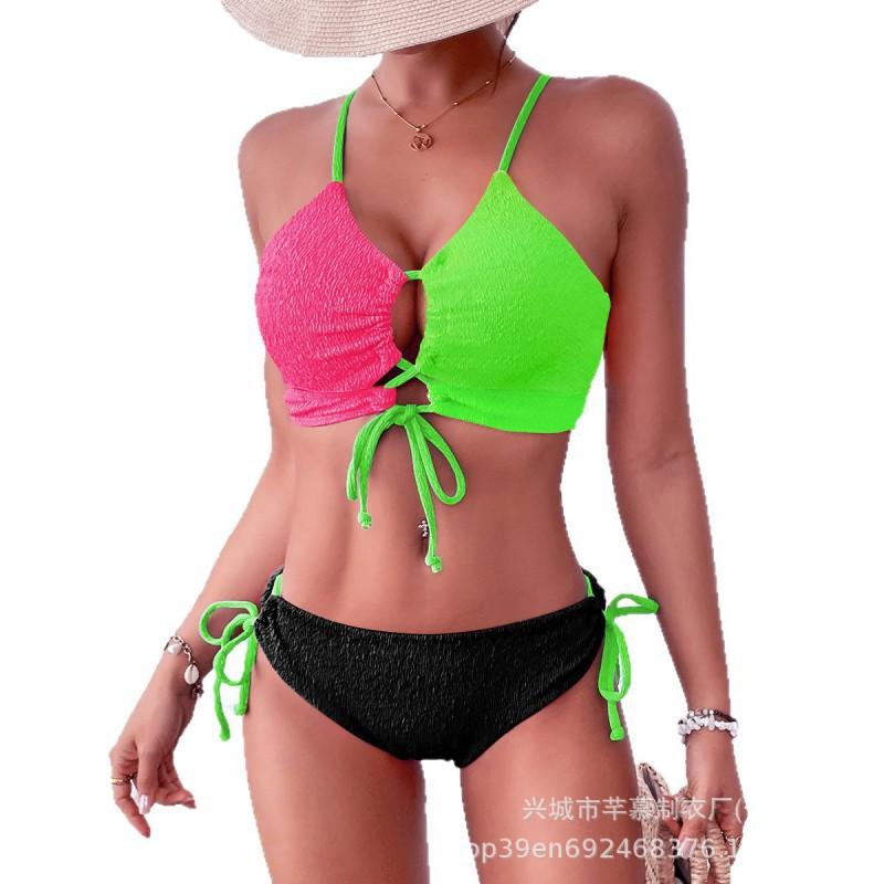 Split Swimsuit Women's Contrasting Color Sexy Cross-band Hollow Bikini