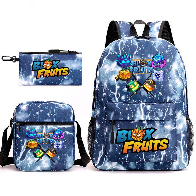 Blox Fruits Gioco Zaino Scolastico Giovanile Frutto del Demone Scuola Elementare Cielo Stellato Stampa a Caldo Zaino Set da Tre Pezzi