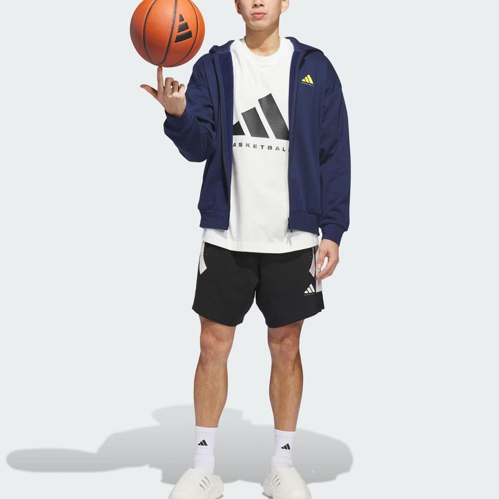 Adidas Basketball Unisex Loose Fit Hooded Zip Jacket Blue JZ9527
