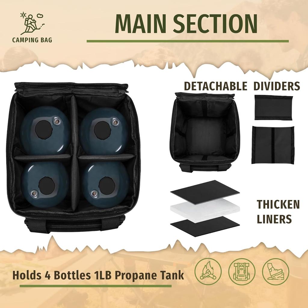 Tactical Propane Tank Storage Bag – Holds 1lb Tank & 4 Camping Stoves, Portable Black Carrying Case for Outdoor Cooking & Travel