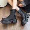Popular versatile platform short boots women's single boots 2025 spring and autumn new British style elastic thin boots heightening Martin boots