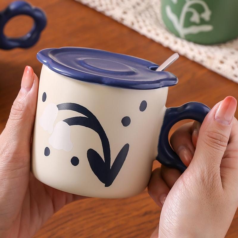 Underglaze Color With Lid Ceramic Mug Coffee Cup Women High Value Office Drinking Cup Women Internet Celebrity Water Cup
