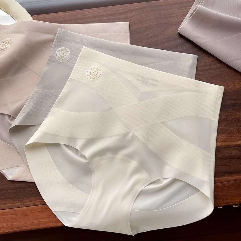 Women High Waist Seamless Tummy Control Antibacterial Extended Cotton Crotch Solid Thin Briefs Underwear