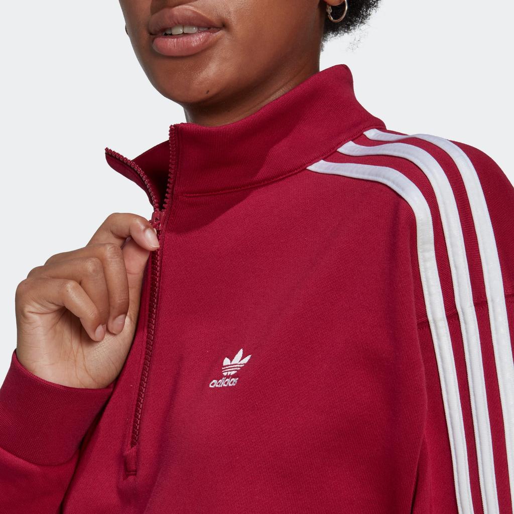 Adidas Originals Trefoil Logo Print Stripe Half-Zip Stand Collar Jacket Women Jacket Red II6086