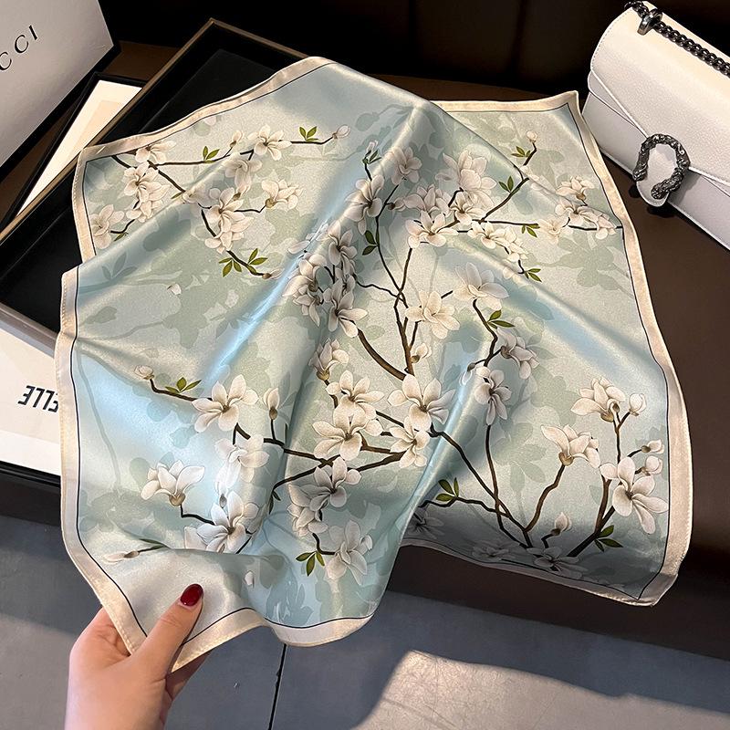 

Женский шарф из 100% шелка тутового шелкопряда: Универсальный осенний шарф-манишка и модная повязка на голову, мелкий квадратный принт 53x53cm