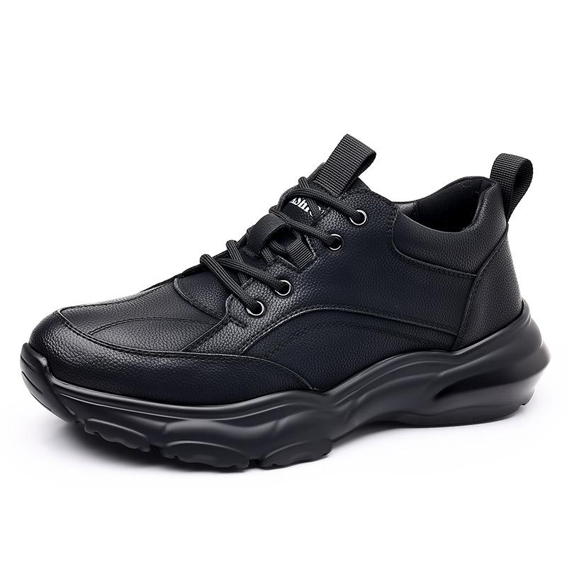 2025 autumn casual shoes soft-soled men's shoes soft leather versatile sports leather shoes lace-up black trend shoes thick-soled tide