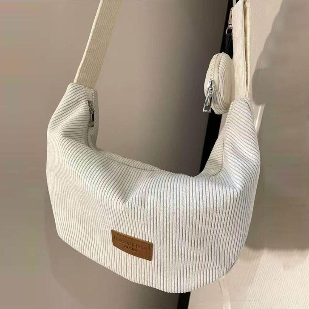 Leichte Corduroy-Knödeltasche Große Kapazität Einfarbige Umhängetasche Mit Reißverschluss Aufbewahrungstasche Einkaufen