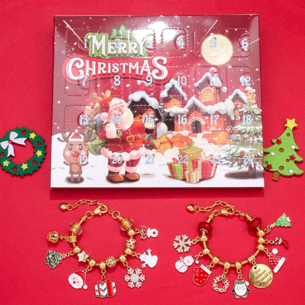 Christmas Bracelet Gift Box DIY Jewelry Making Set Beaded Bracelet Advent Christmas Tree Blind Box for Kids Teens Adults