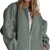Damen Kordelzug Reißverschluss Niedliche Hoodies Herbstjacke Übergroß Lässige Sweatshirts mit Tasche