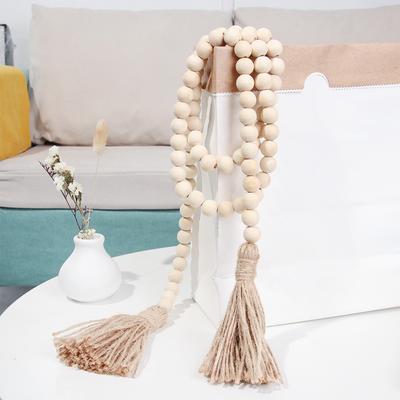 Bohemian Style Wooden Bead Tassels String Handmade Garland Jute Tassels Rustic Bead Ornament For Wall Hanging Decoration Crafts