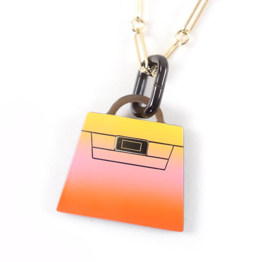 Excellent HERMES Necklace Marokinje GM Fusion Kelly gold Buffalo horn Women Used